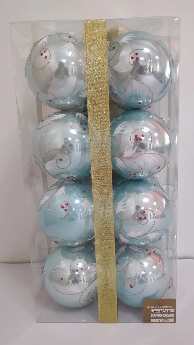 10cm Plastic Christmas Balls, 16pcs In PVC Box With Ribbon