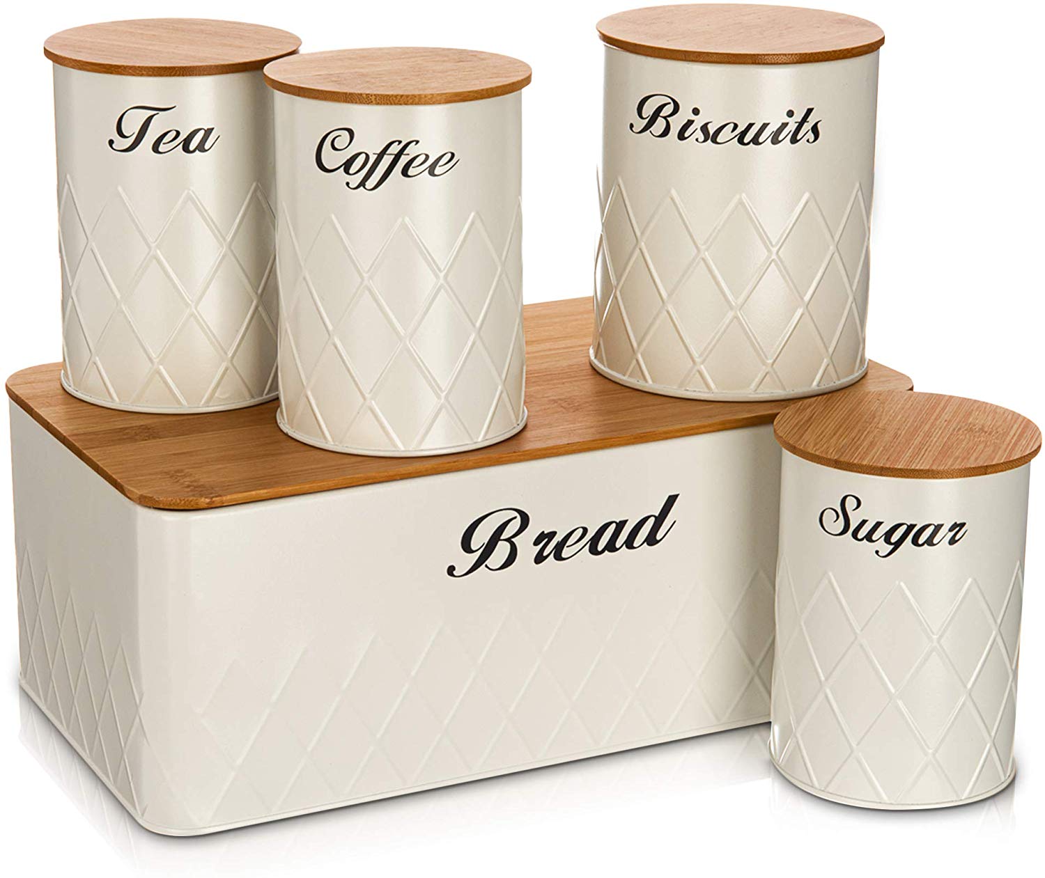 Set of 5 Kitchen Storage Metal bread box Box canister set