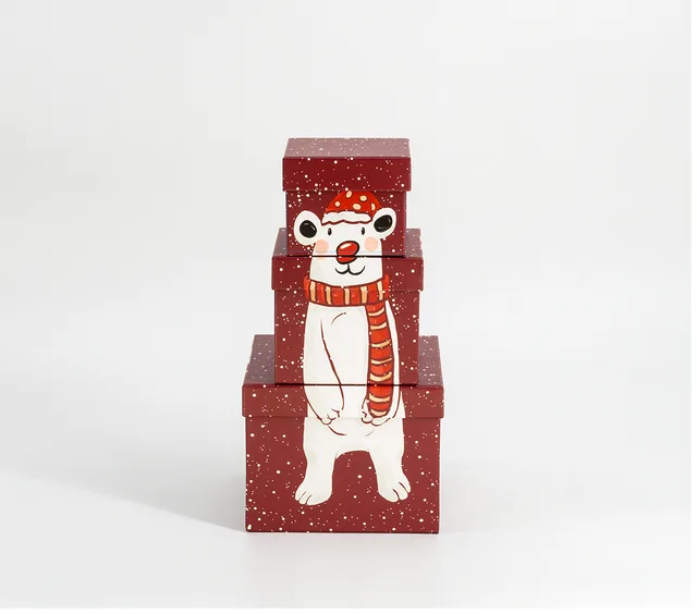Square Doll Christmas Gift Boxes 3/Set