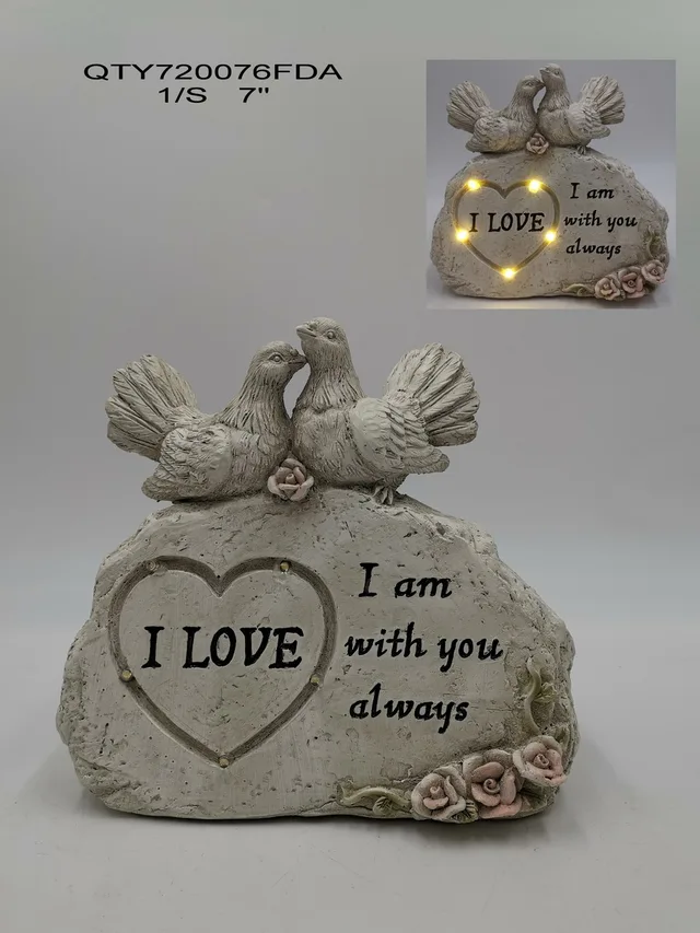 Cemetery stone with birds with LED