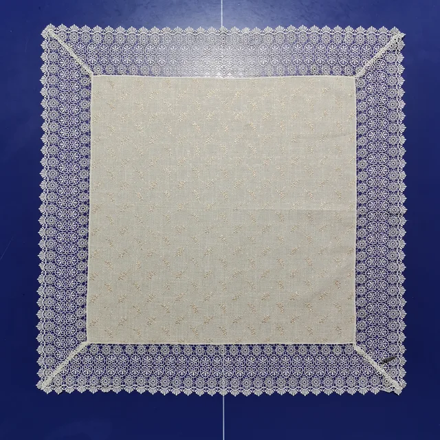 100% polyester embroideried slub fabric within organza lace tablecloth