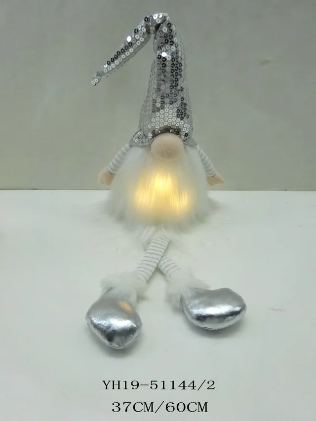 60CM Sitting Dangle Feet Silver Christmas Gnome With 3 Light