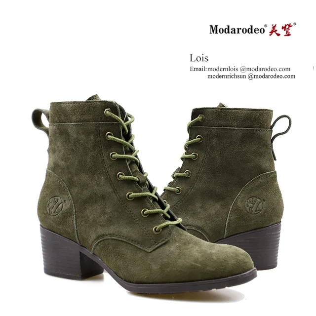 Lady suede upper mid-heel boots