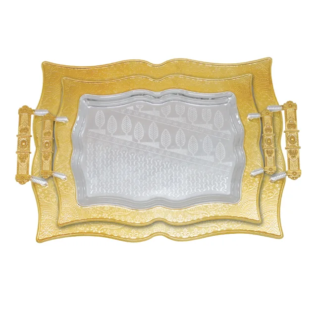 Silver plated iron tray with gold edge