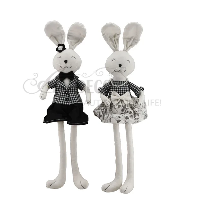 2asst Fabric Sitting Boy And Girl Rabbit W/Long Legs