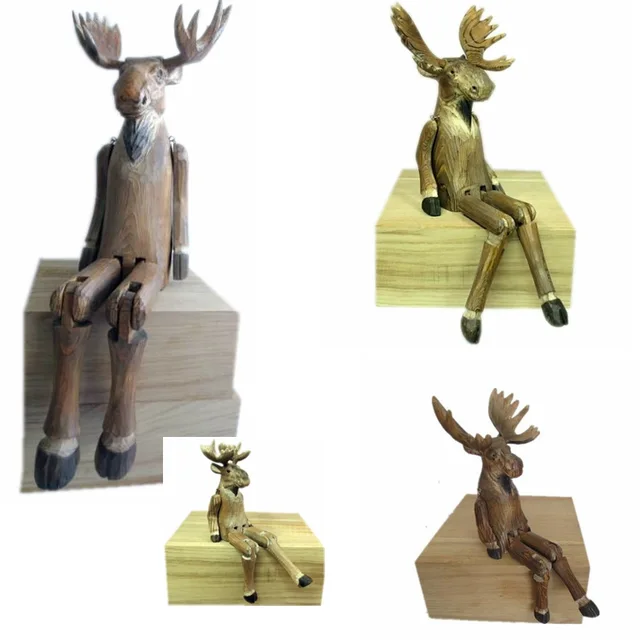 Hand carved wooden shelf sitter wooden animals