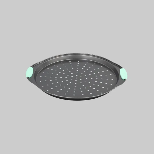 Non-stick bakeware roaster pizza pan with silicone handle