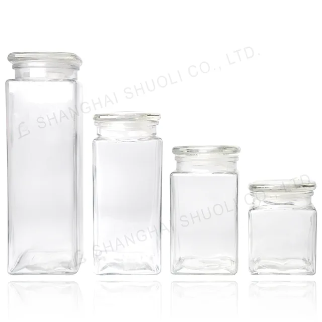 Large Square Glass Canister With Round Glass Airtight Lid