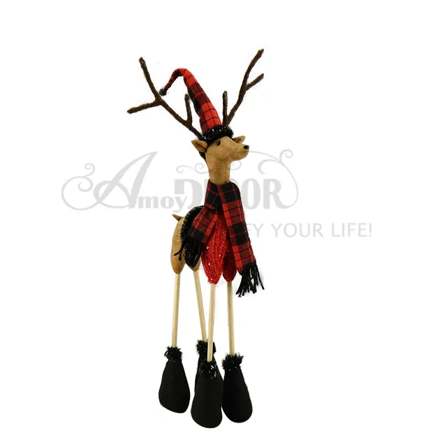 1asst.fabric Standing Reindeer W/Four Legs Of Bamboo