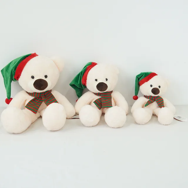 Cream bear with Christmas hat and scarf