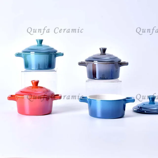 2022 ceramic set of 4 mini cocotte with pearl coating