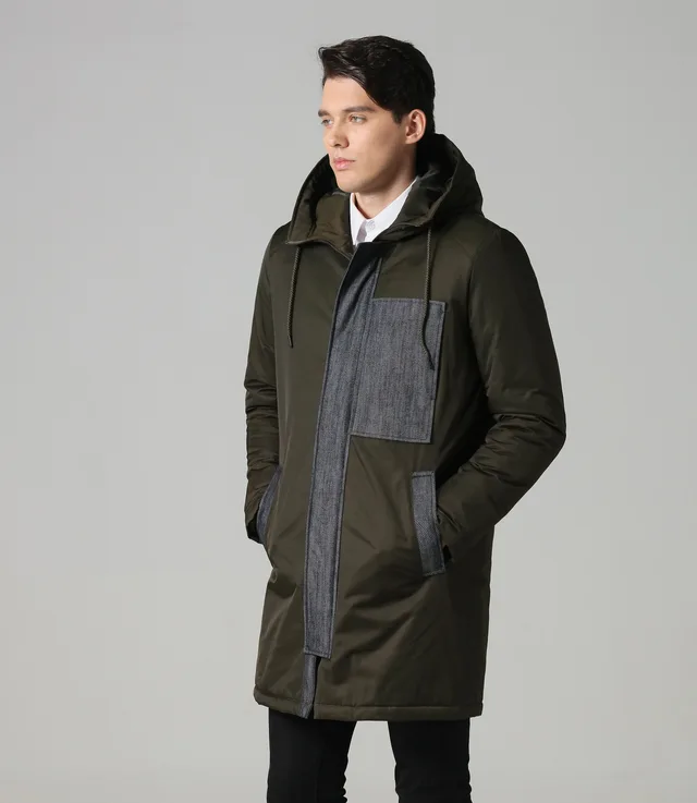 Men's padded jackey parka hood contrast color