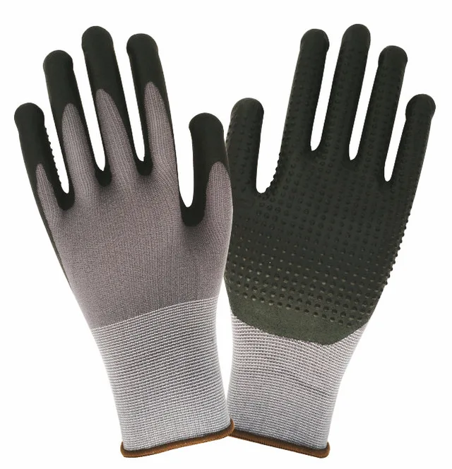 15-gauge seamless nylon-spandex glove / foam nitrile+dots