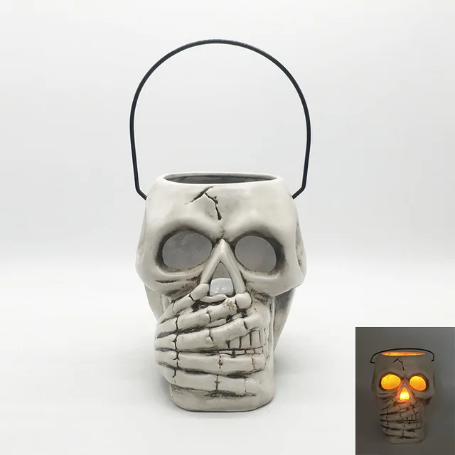 Halloween Ceramic Skull Lantern with Led Candle