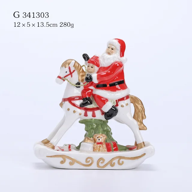 Porcelain Christmas Santa With Kid Riding On The Horse