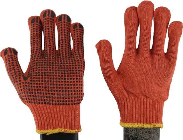 10G orange cotton lining PVC dotted work gloves