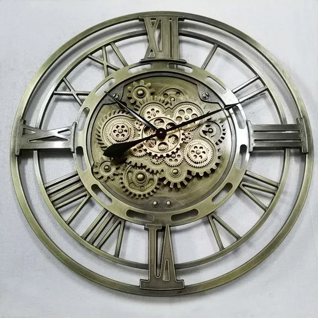 80cm patent industrial Steampunk cog moving gear skeleton metal Wall Clock