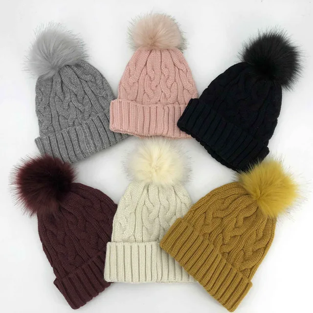 Kid hat fashionable autumn and winter knitting hat with pompom