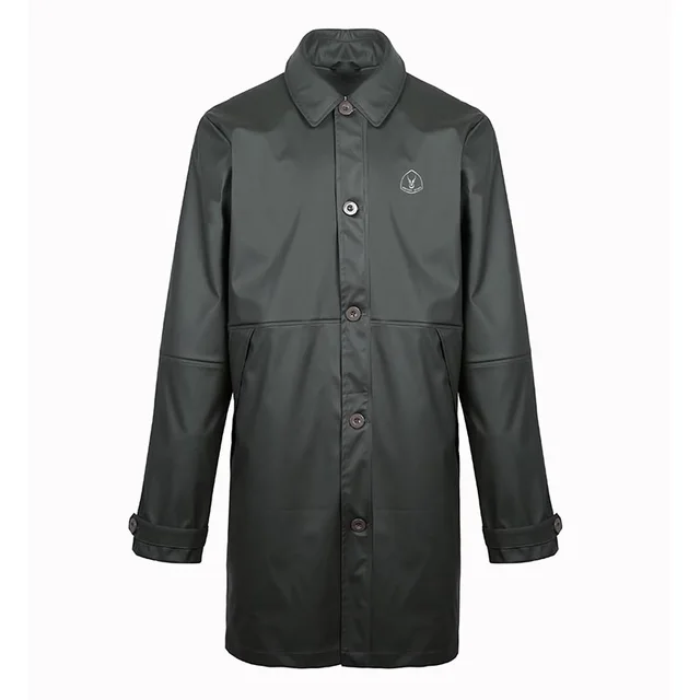Men Fashion Windbreaker PU Rain Jacket Long Parka