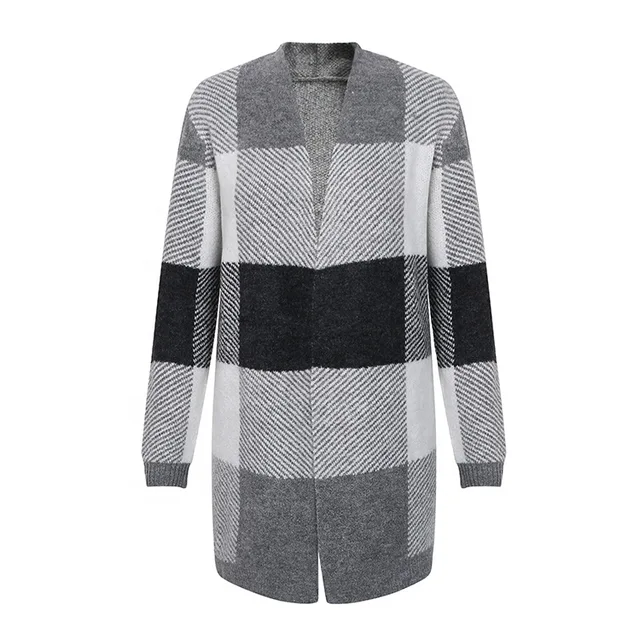 Classic checks jacquard knitted sweater custom cardigan long sleeve cardigan sweater