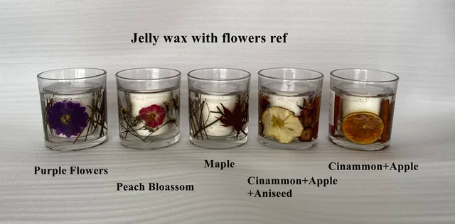 Jelly wax with flower or feather decoration
