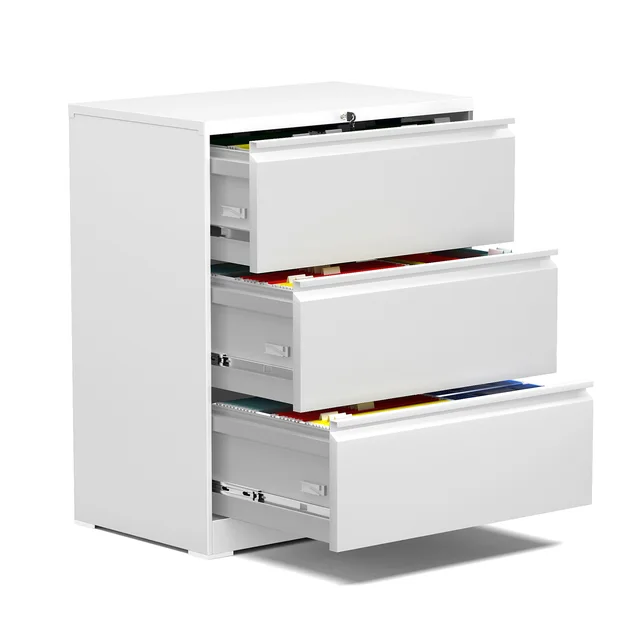 Fast assemble three-drawer lateral file cabinet white