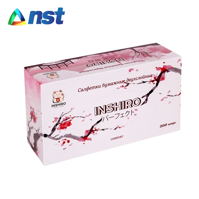 NST factory living box facial tissue 200 sheets 100% virgin wood pulp 2 ply paper free design