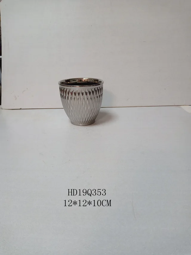 Small size geometry design gold-plated and silver-plated ceramic plant pot for garden
