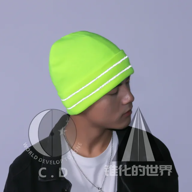 Reflective stripe knitted beanie