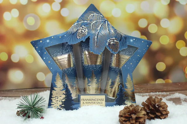 Hand cream set in paper box with xmas design for holiday greeting