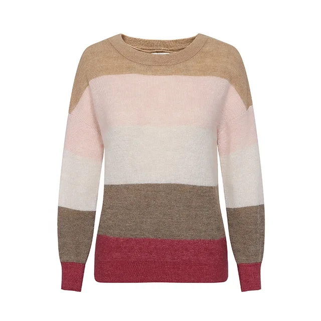 Luxury half cardigan stripe alpaca blend wool sweater woman sweaters women knitted