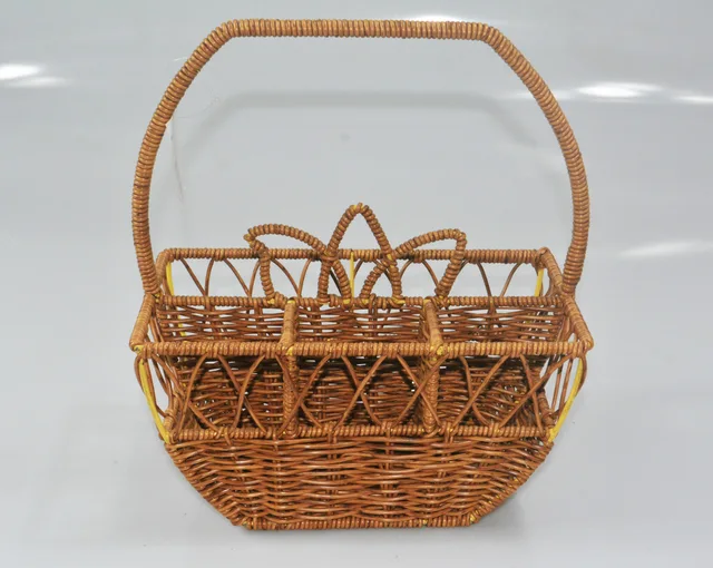 Boat shape plastic rattan handwoven flatware caddy picnic basket