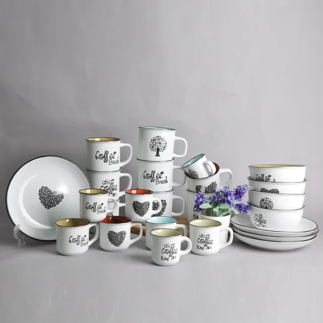 5oz 6oz 12oz14oz Imitation Enamel Mug Color Glaze Porcelain Mug Imitation Enamel Mug