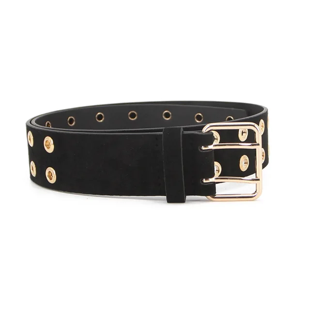 Women's Fashion PU square buckle belt with eyelet