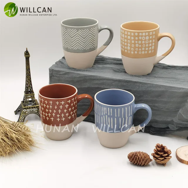380ml Morandi color milk / coffee / hot drink mug matt finished make up soil hand painted embossed design 2021 latest design high quality