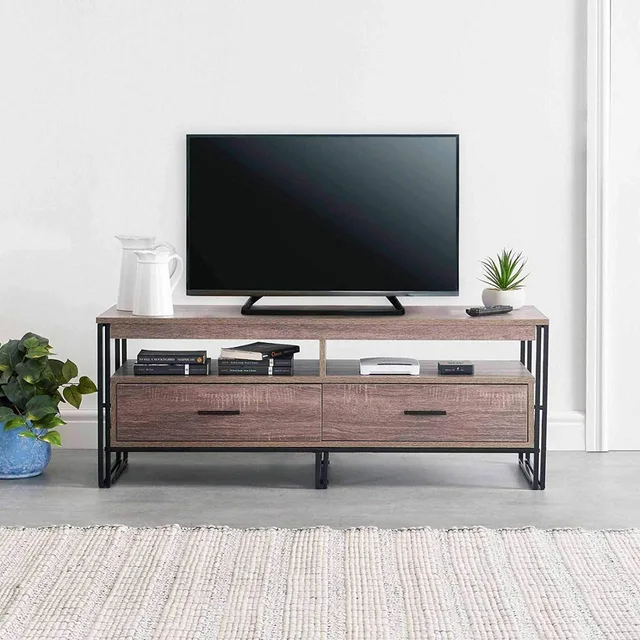 TV Unit cabinet with 2 Drawers,Modern Industrial Design Wooden Effect TV Stand