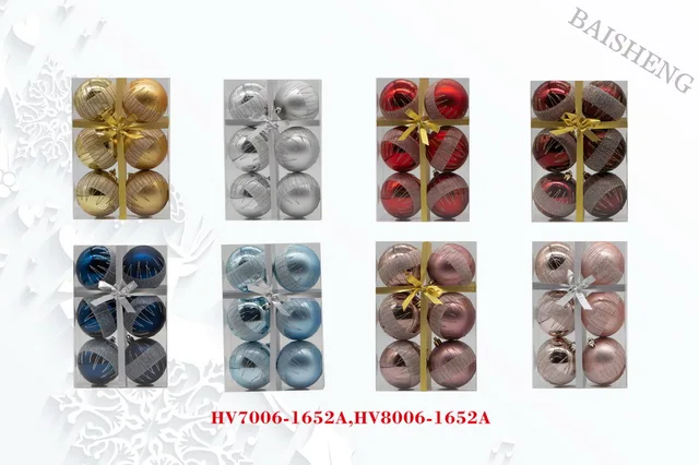 7cm Painted Christmas Balls, 6pcs In PVC Box With Ribbon