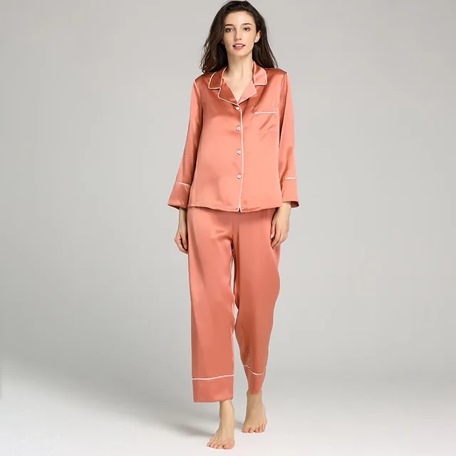 2020 hot models satin two piece set pajama pants Long sleeve button women's sleepwear