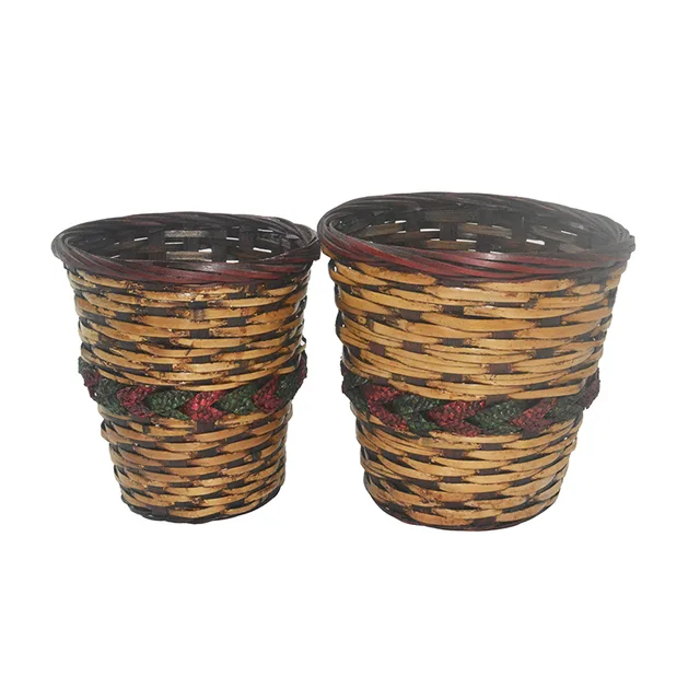 Christmas woven bamboo planter flower pot for home and garden set of 2
