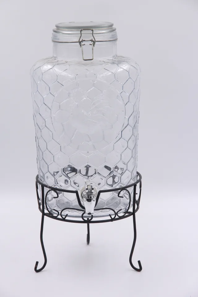 8L glass dispenser with metal stand