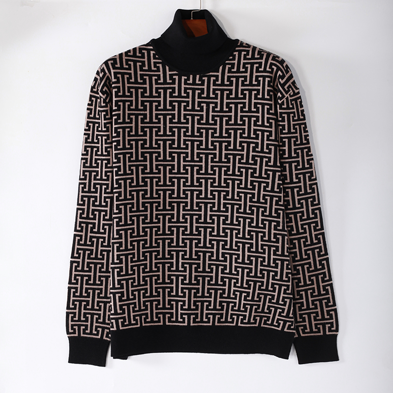 Men's High Neck Jacquard Sweater