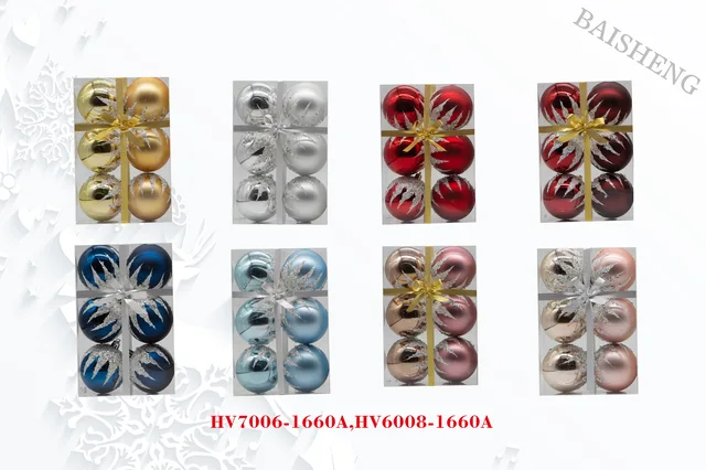 8cm Painted Christmas Balls, 6pcs In PVC Box With Ribbon