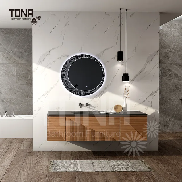Floating modern wood soft close bathroom vanities with invisible handle Simon series