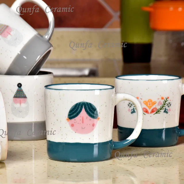Custom Handle printed milk coffee design cartoon couple ceramic mug