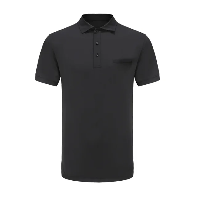 Summer/spring cold feeling, long lasting odor free men's welt chest pocket polyester stripe warp knit ss POLO tee for outdoor sports