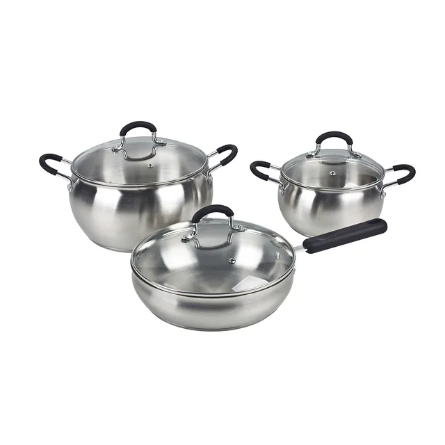 6PCS Kitchen Accessories Cooking Pot Stainless Steel Cookware Set Kitchen Use Stock Pot Set with Glass Lid