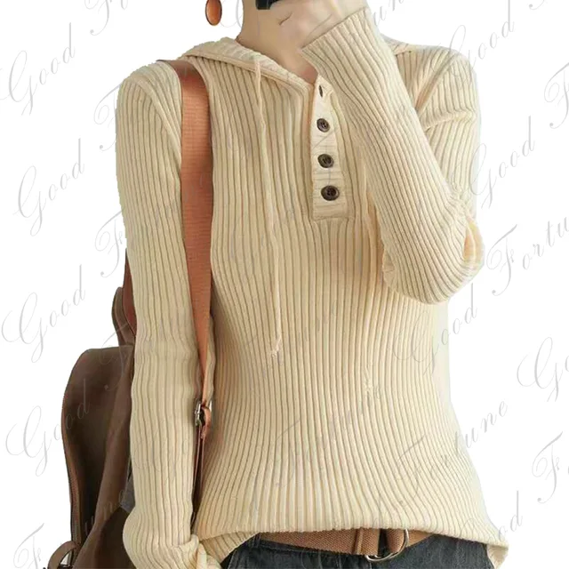 Ladies knit solid hooded sweater