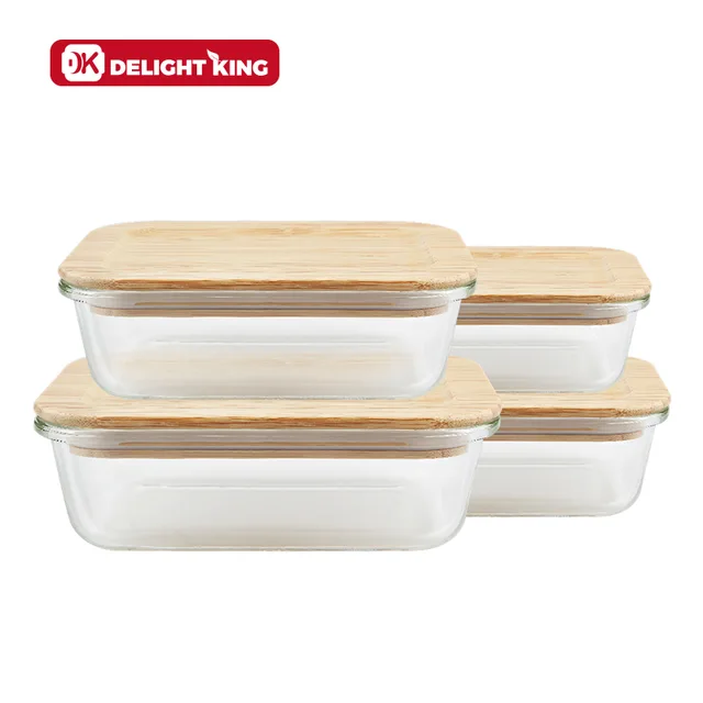 Eco friendly glass container with bamboo lid customized design bamboo glass container