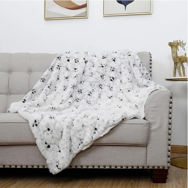 Decosy Rabbit Fur Bottom Dye And Brushed Throw Blanket