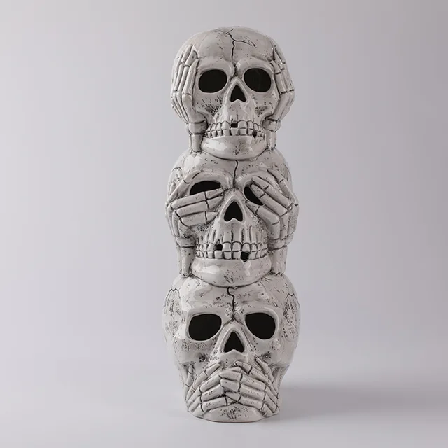 Halloween Ceramic Stacking Skull Lantern with Led Light